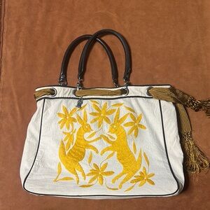 Nahui Ollin White and Yellow Floral Tote